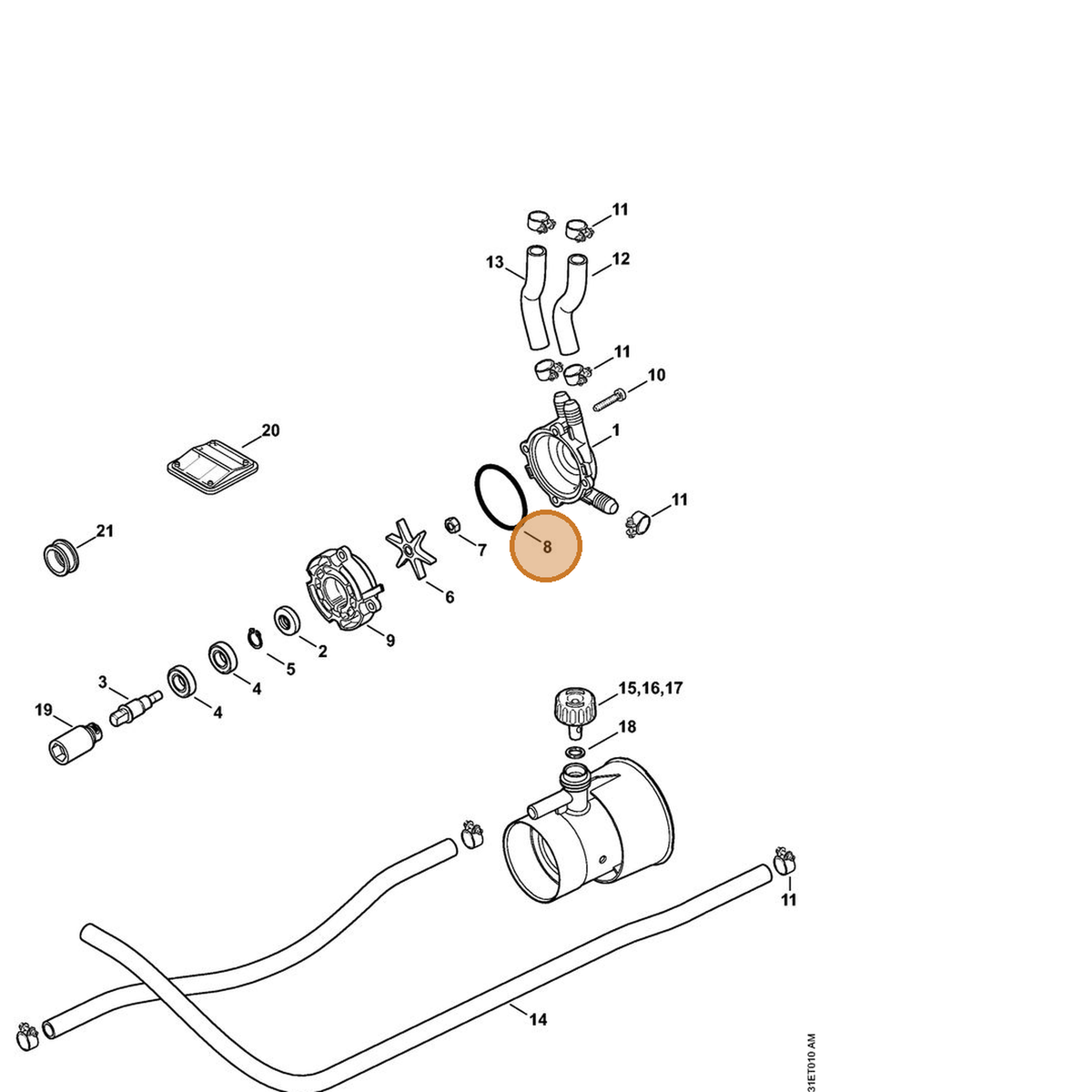 STIHL part 9645-945-8126 — IPL diagram snippet (6x zoom, amber highlight)