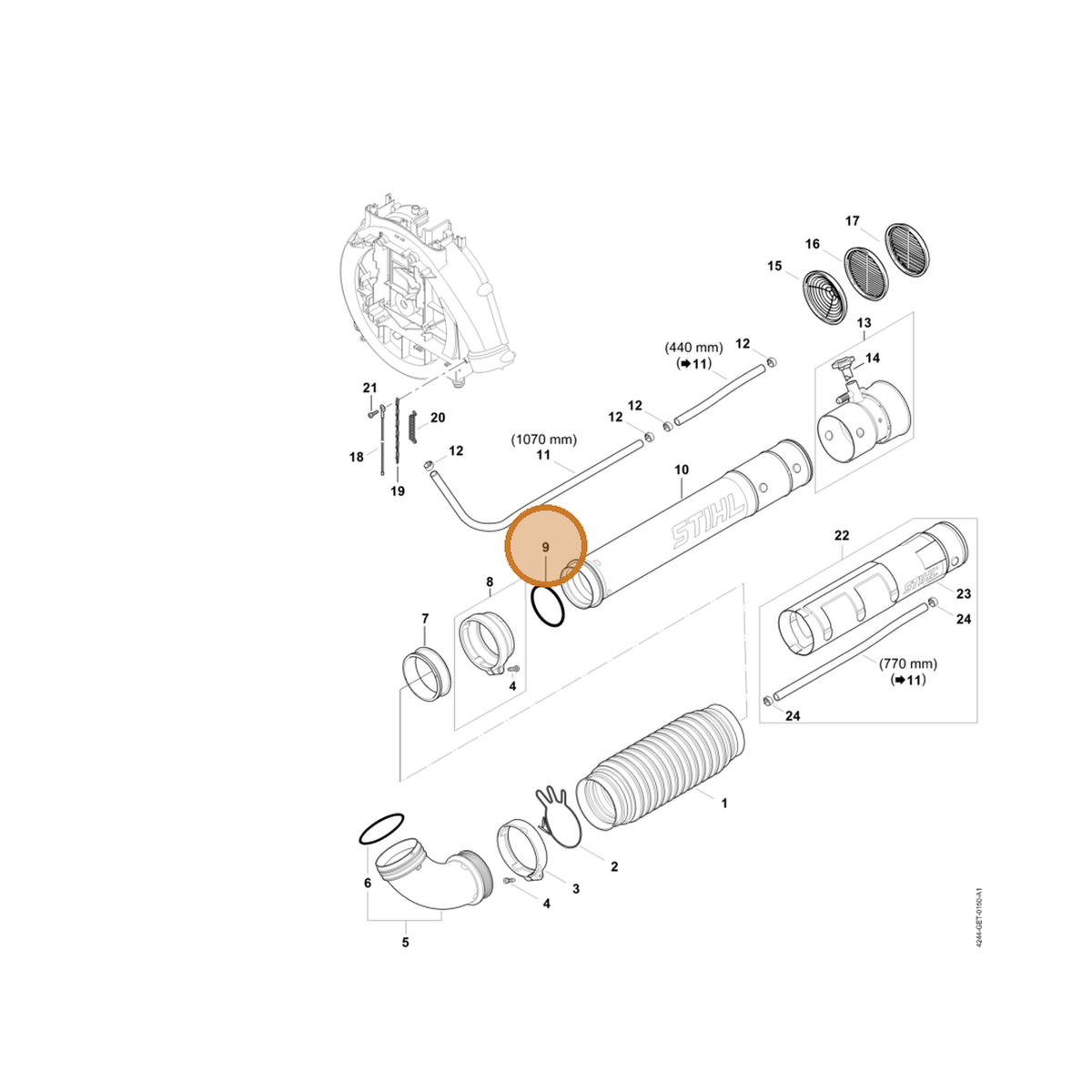 STIHL part 9645-945-8535 — IPL diagram snippet (6x zoom, amber highlight)