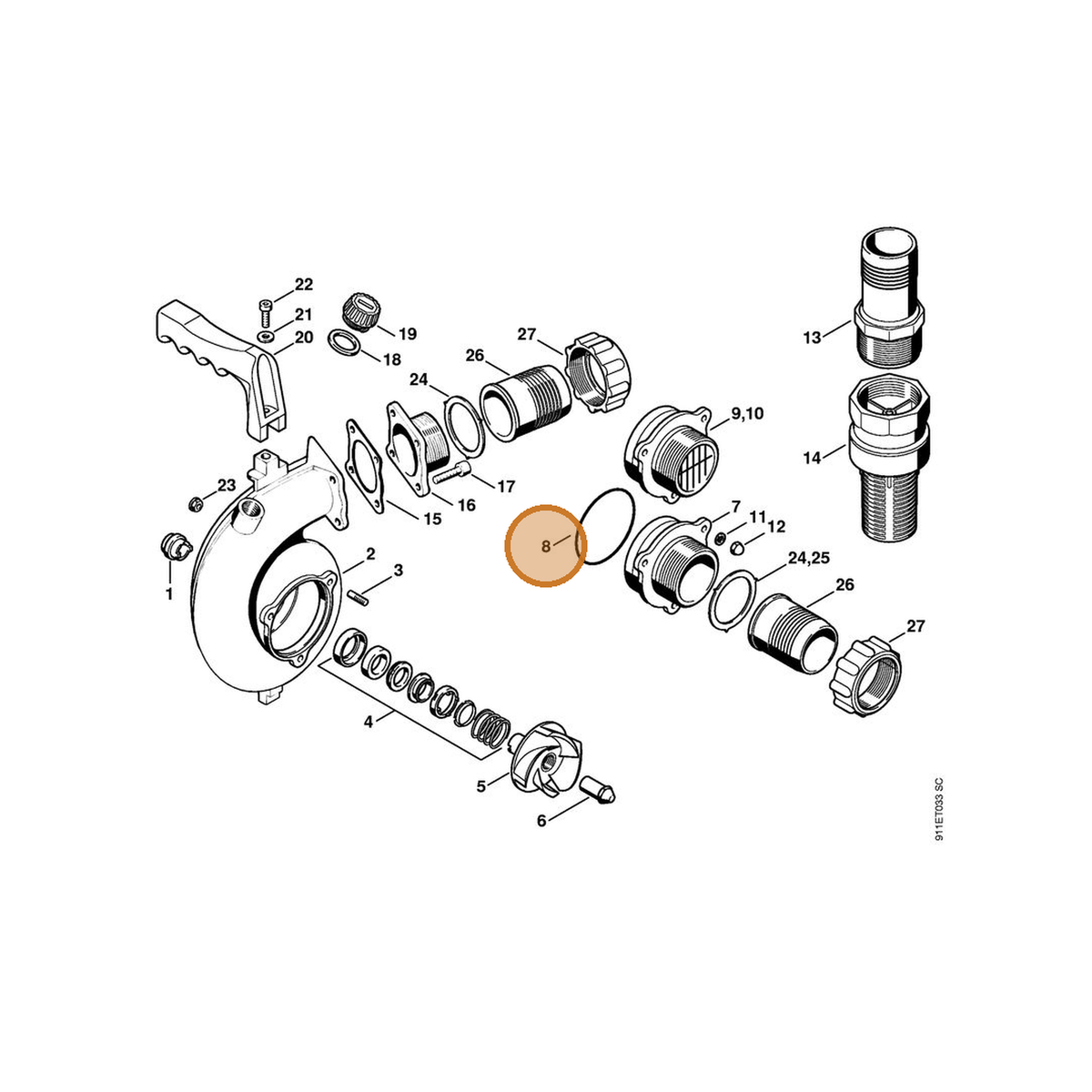 STIHL part 9645-945-8550 — IPL diagram snippet (6x zoom, amber highlight)