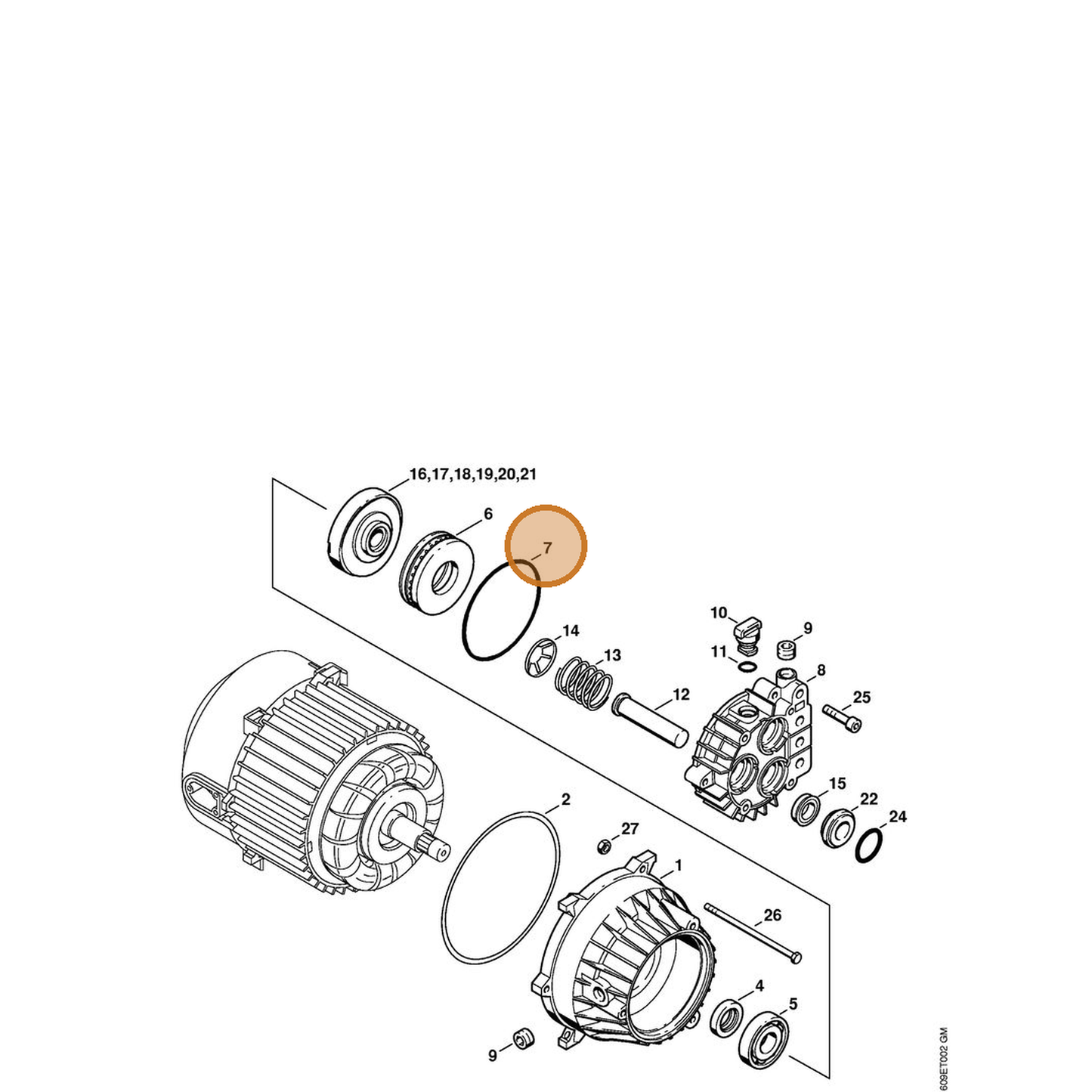 STIHL part 9645-945-8588 — IPL diagram snippet (6x zoom, amber highlight)