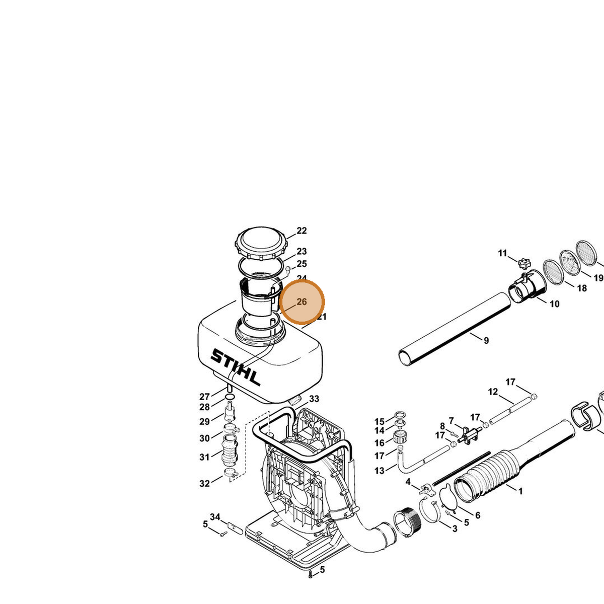 STIHL part 9645-945-8971 — IPL diagram snippet (6x zoom, amber highlight)