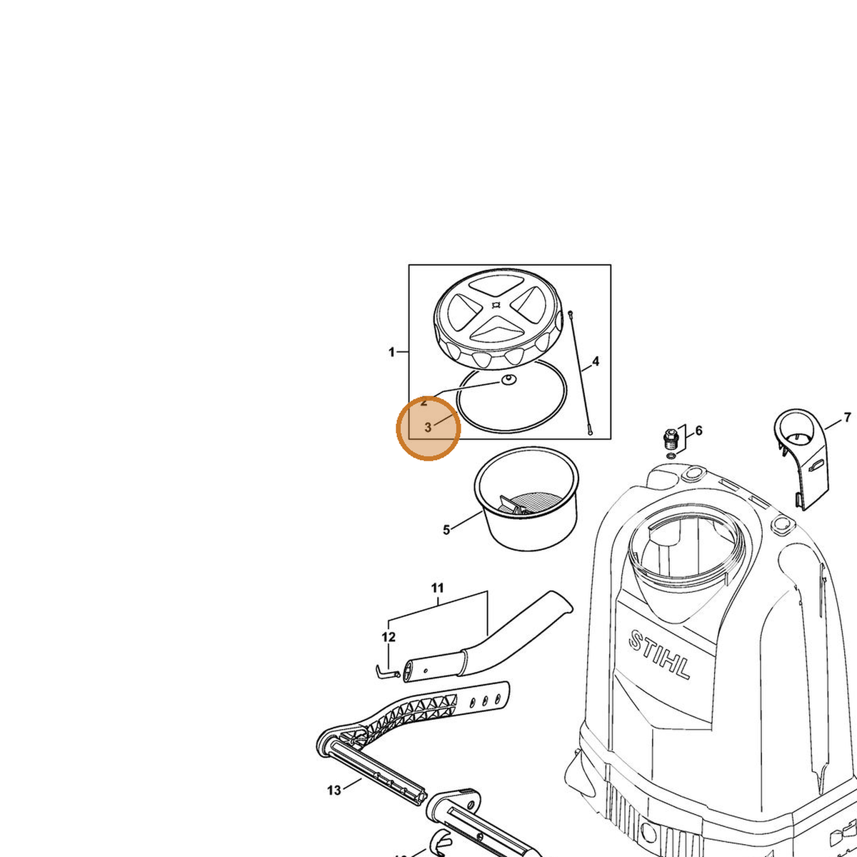 STIHL part 9645-945-9231 — IPL diagram snippet (6x zoom, amber highlight)