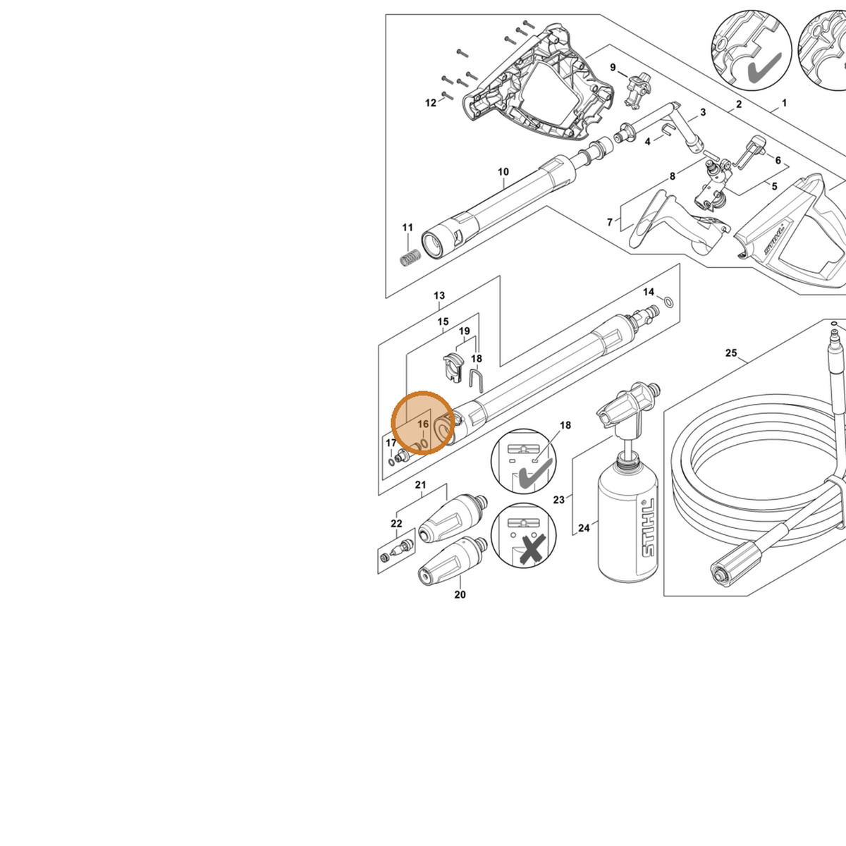 STIHL part 9645-948-7486 — IPL diagram snippet (6x zoom, amber highlight)