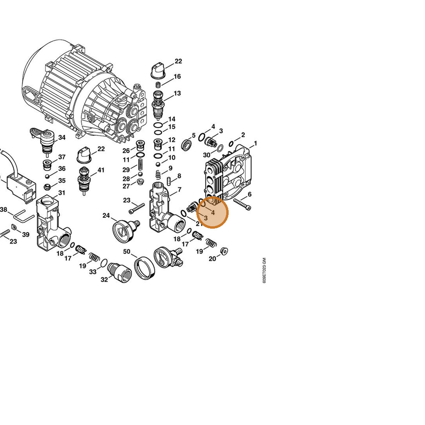 STIHL part 9645-951-3341 — IPL diagram snippet (6x zoom, amber highlight)