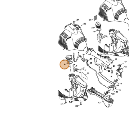 STIHL part 9645-951-3890 — IPL diagram snippet (6x zoom, amber highlight)