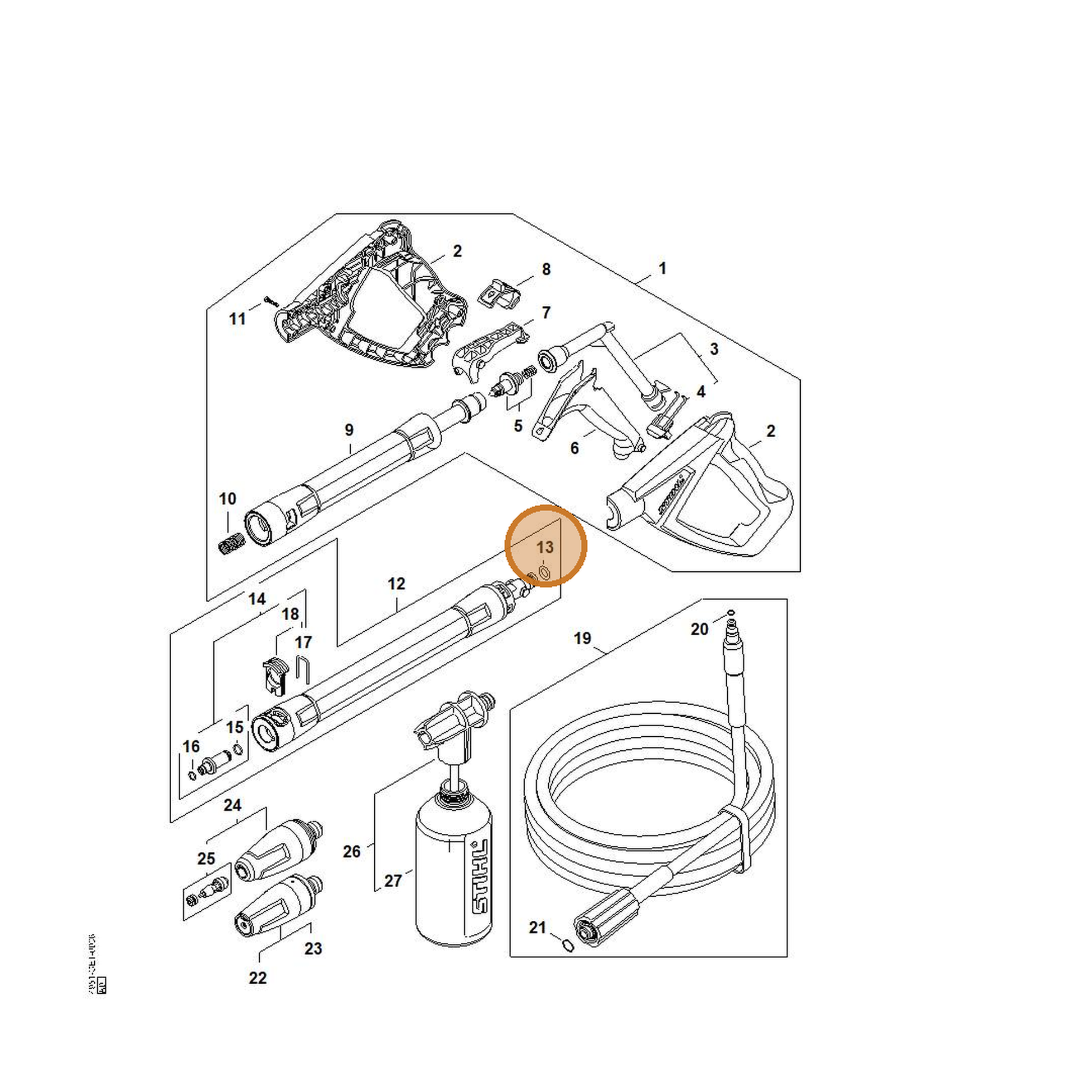 STIHL part 9645-951-7512 — IPL diagram snippet (6x zoom, amber highlight)