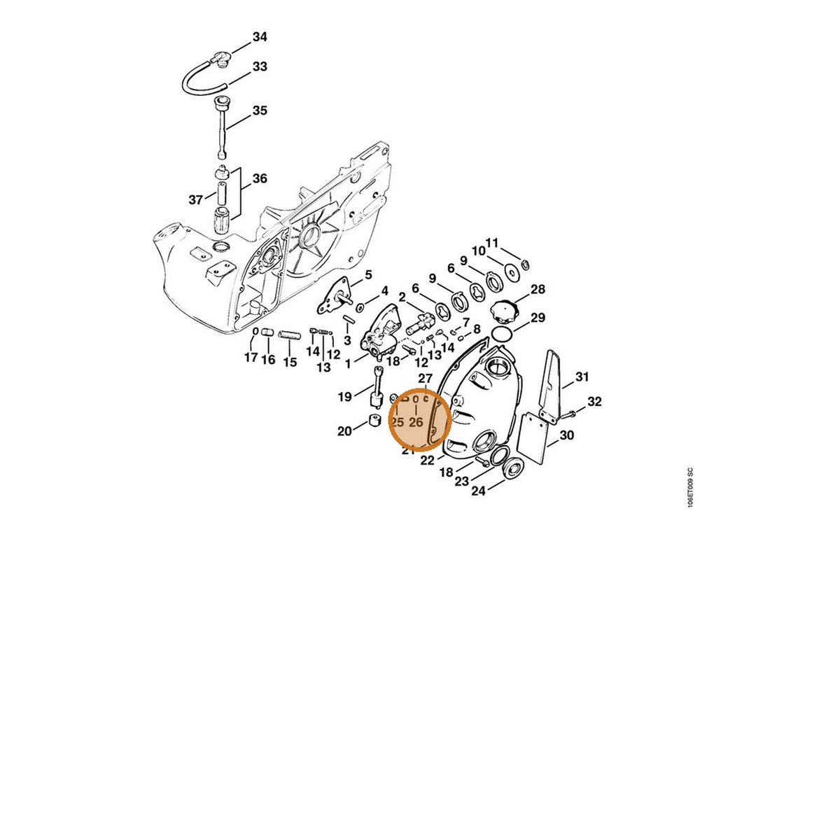 STIHL part 9646-945-0150 — IPL diagram snippet (6x zoom, amber highlight)