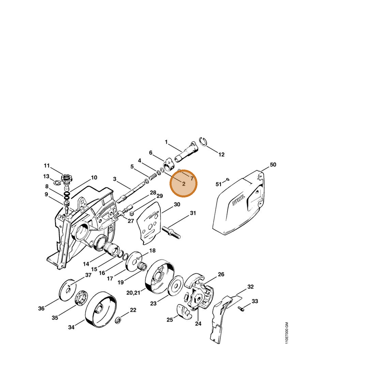 STIHL part 9646-945-0340 — IPL diagram snippet (6x zoom, amber highlight)