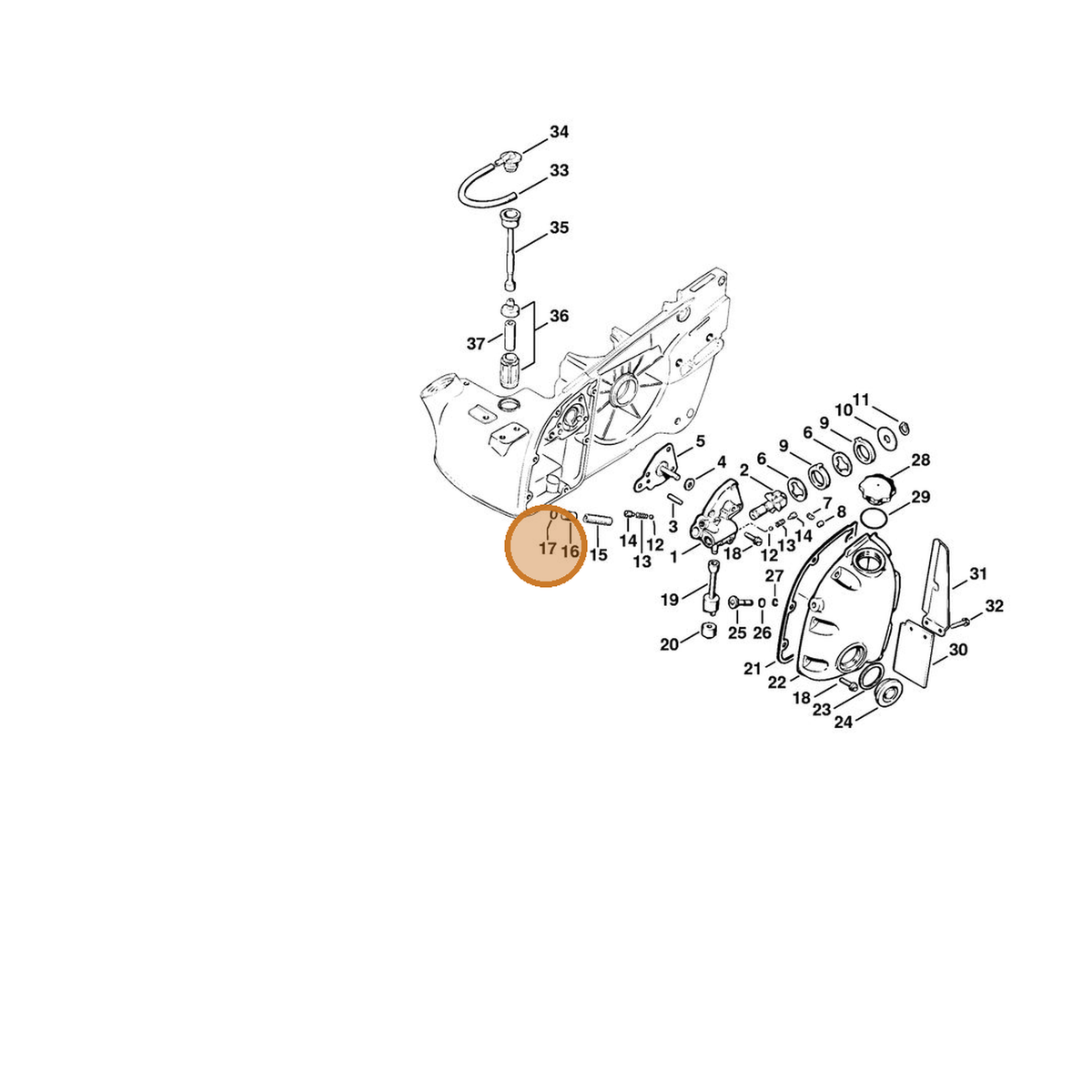 STIHL part 9646-945-0490 — IPL diagram snippet (6x zoom, amber highlight)