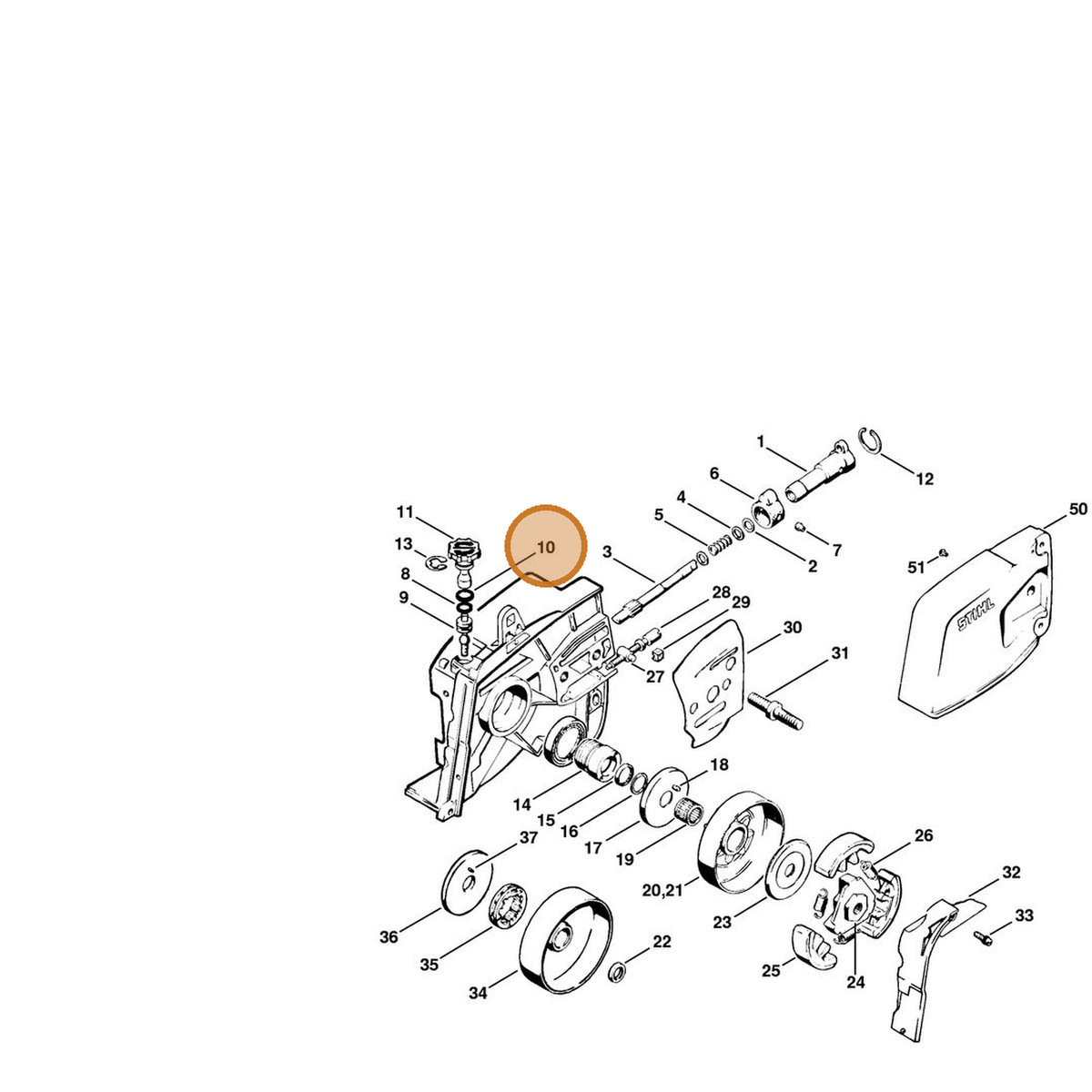 STIHL part 9646-945-0590 — IPL diagram snippet (6x zoom, amber highlight)