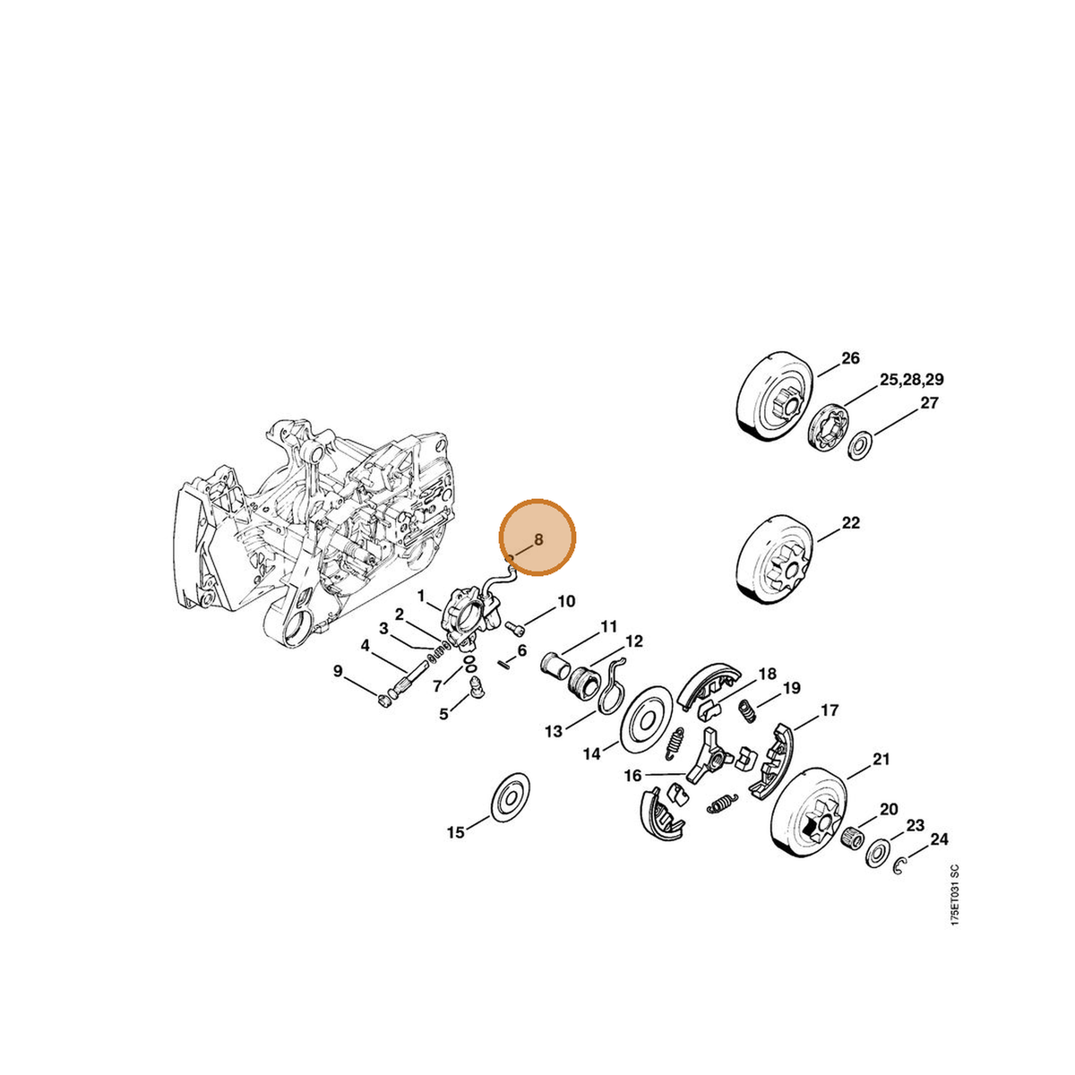 STIHL part 9646-951-0155 — IPL diagram snippet (6x zoom, amber highlight)