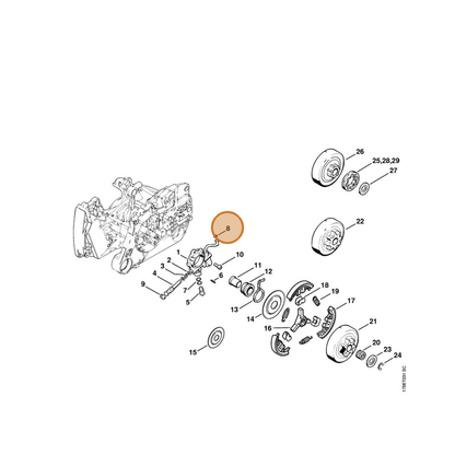 STIHL part 9646-951-0155 — IPL diagram snippet (6x zoom, amber highlight)