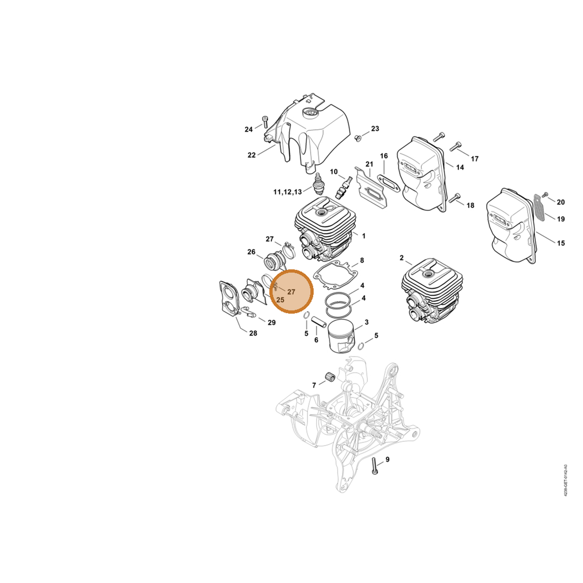 STIHL part 9771-021-2536 — IPL diagram snippet (6x zoom, amber highlight)