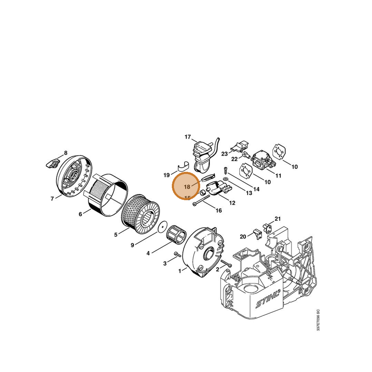 STIHL part 9771-021-2575 — IPL diagram snippet (6x zoom, amber highlight)