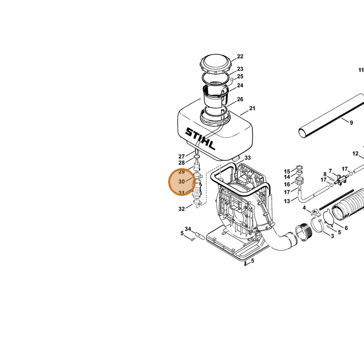 STIHL part 9771-021-2640 — IPL diagram snippet (6x zoom, amber highlight)