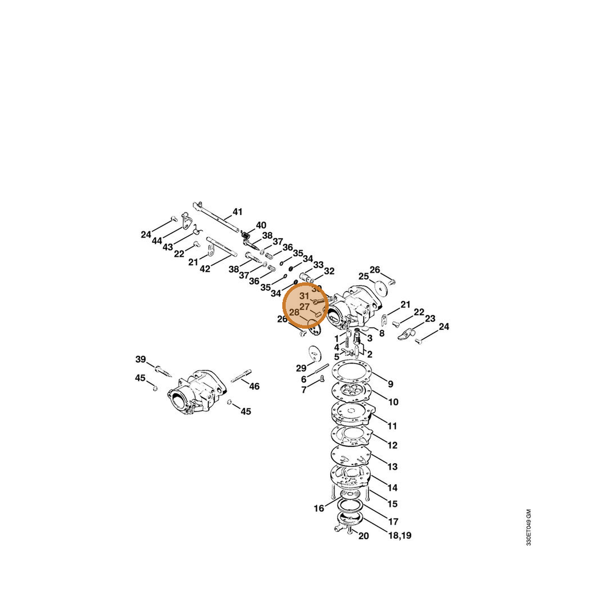 STIHL part 9795-003-0350 — IPL diagram snippet (6x zoom, amber highlight)