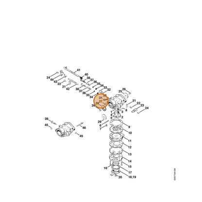 STIHL part 9795-003-0350 — IPL diagram snippet (6x zoom, amber highlight)