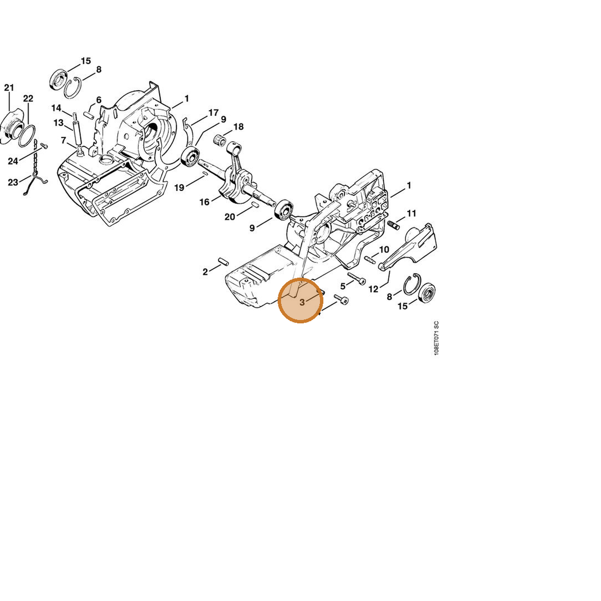 STIHL part 9795-003-0460 — IPL diagram snippet (6x zoom, amber highlight)