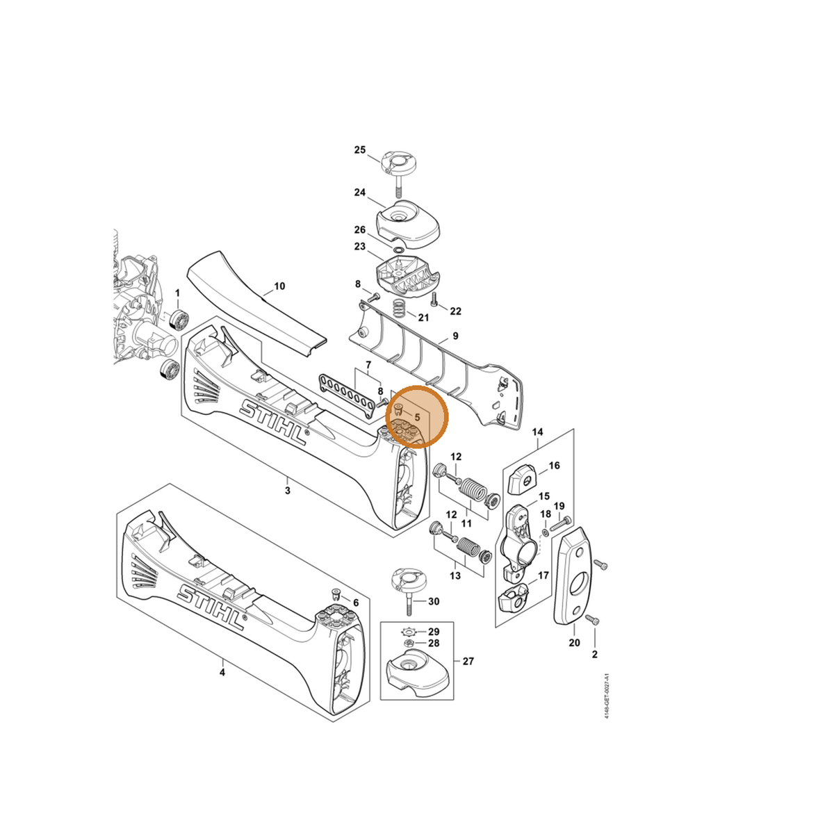 STIHL part 9799-003-0505 — IPL diagram snippet (6x zoom, amber highlight)