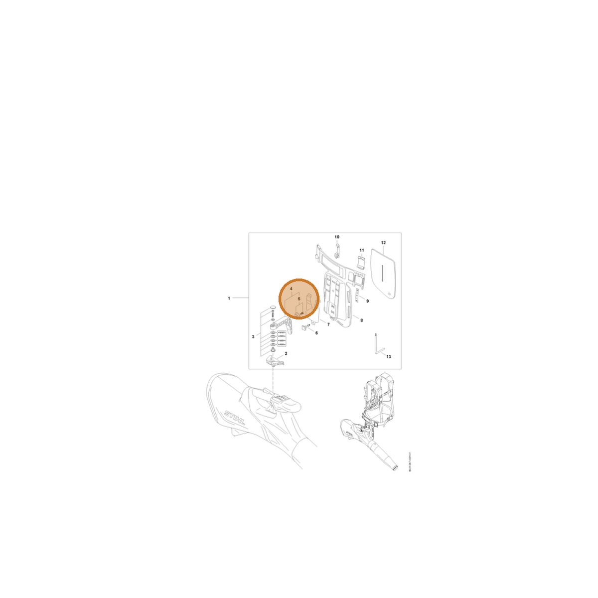 STIHL part BA01-007-1200 — IPL diagram snippet (6x zoom, amber highlight)