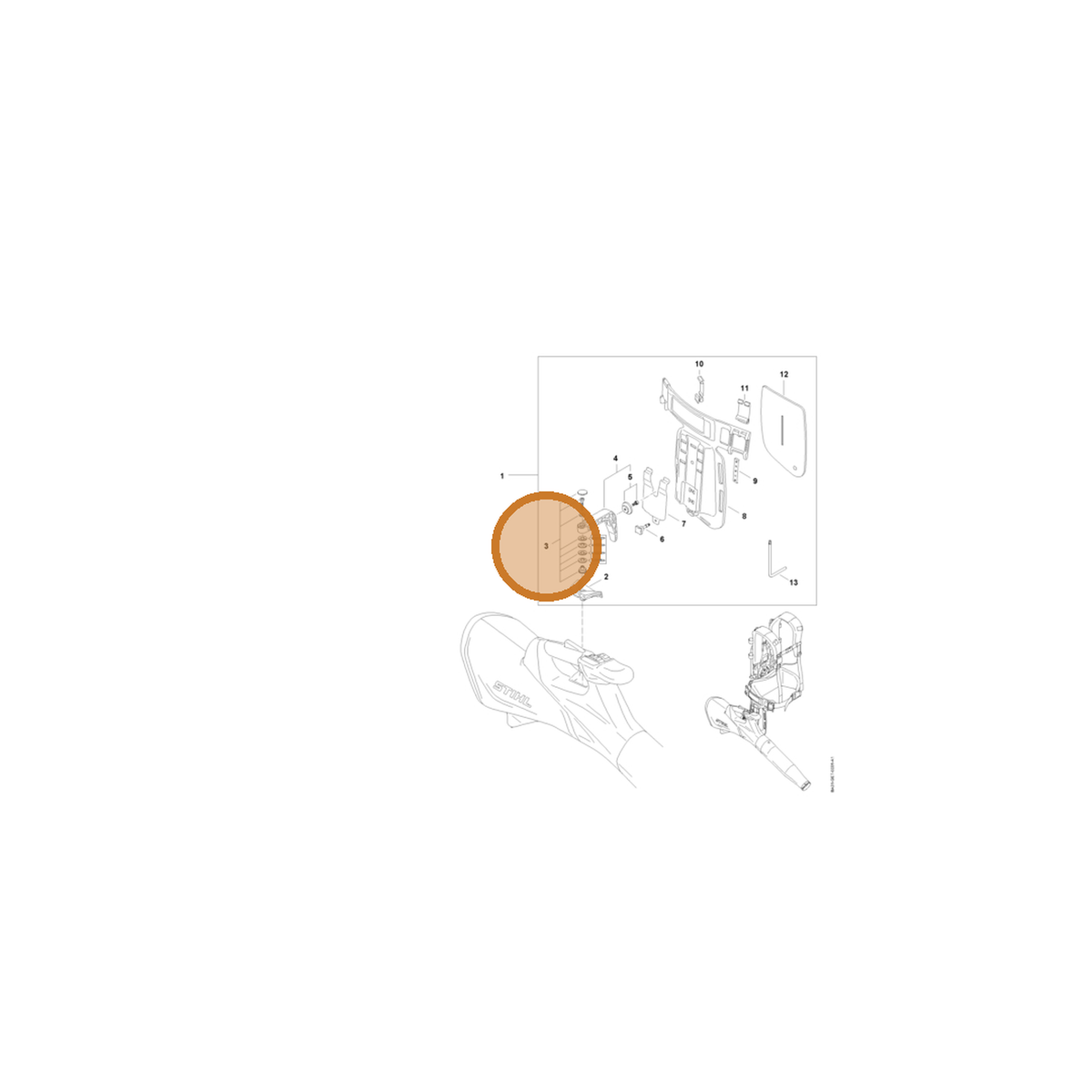 STIHL part BA01-007-1300 — IPL diagram snippet (6x zoom, amber highlight)