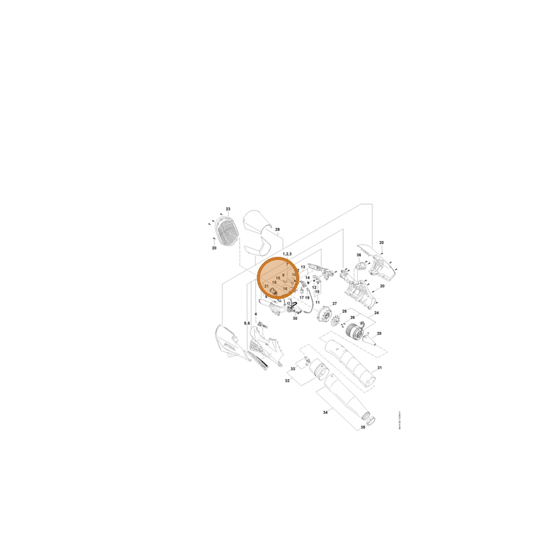STIHL part BA01-430-0500 — IPL diagram snippet (6x zoom, amber highlight)
