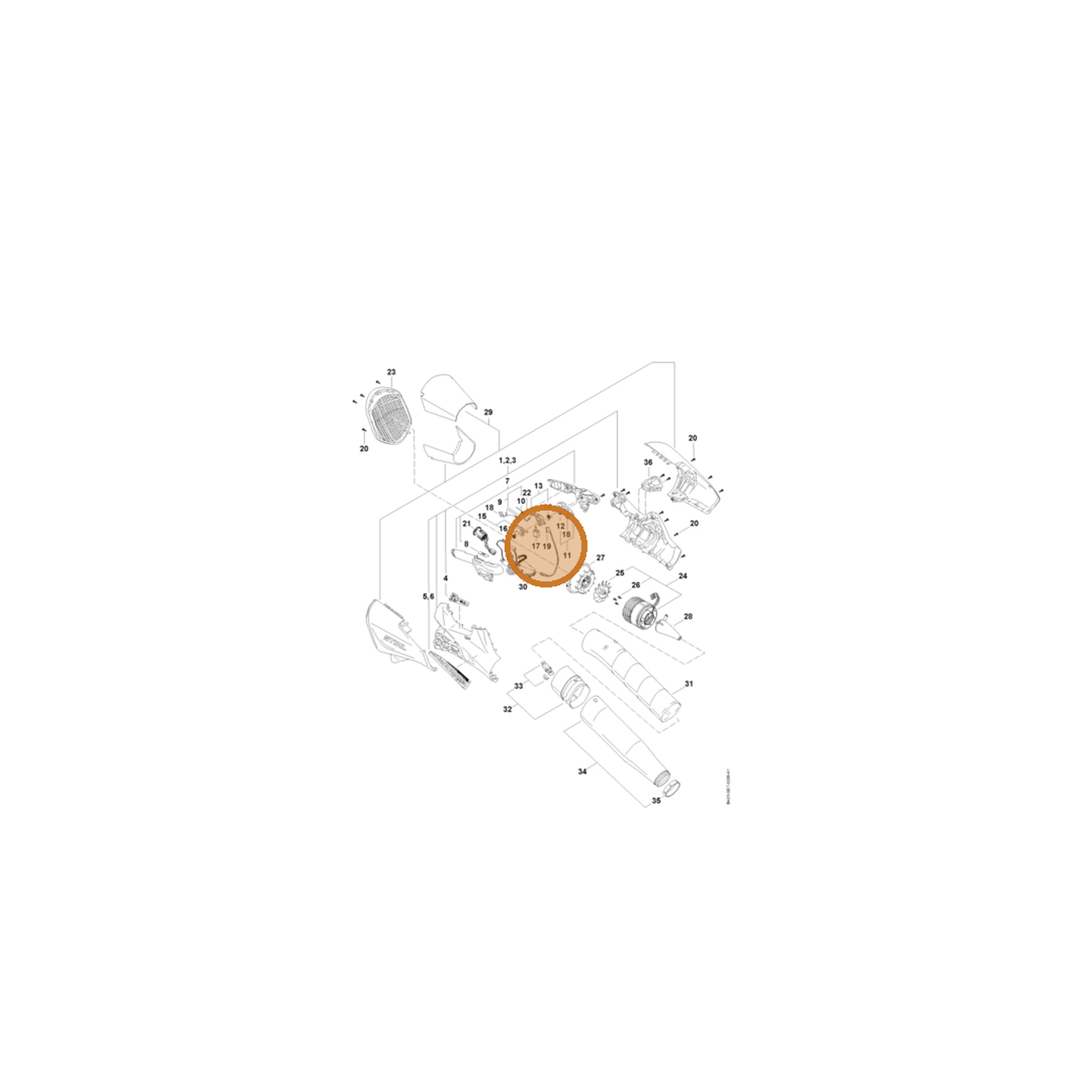 STIHL part BA01-430-0501 — IPL diagram snippet (6x zoom, amber highlight)
