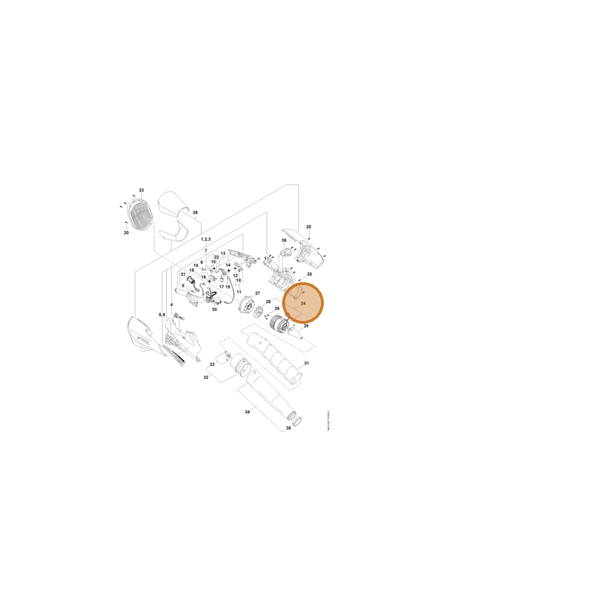 STIHL part BA01-600-0201 — IPL diagram snippet (6x zoom, amber highlight)