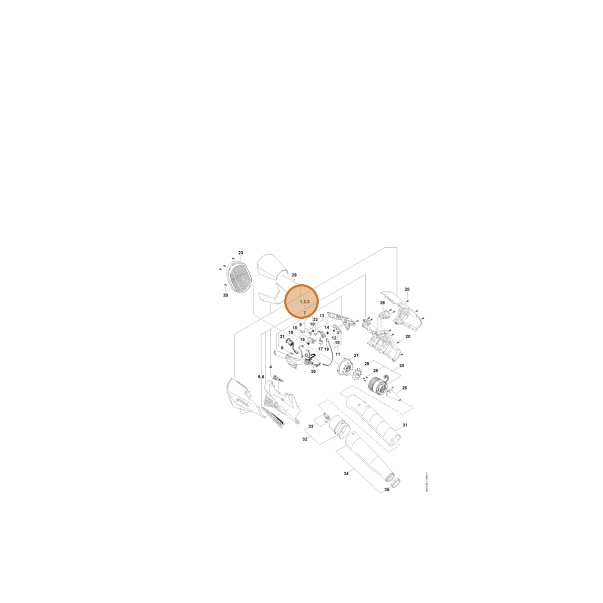 STIHL part BA01-600-0801 — IPL diagram snippet (6x zoom, amber highlight)