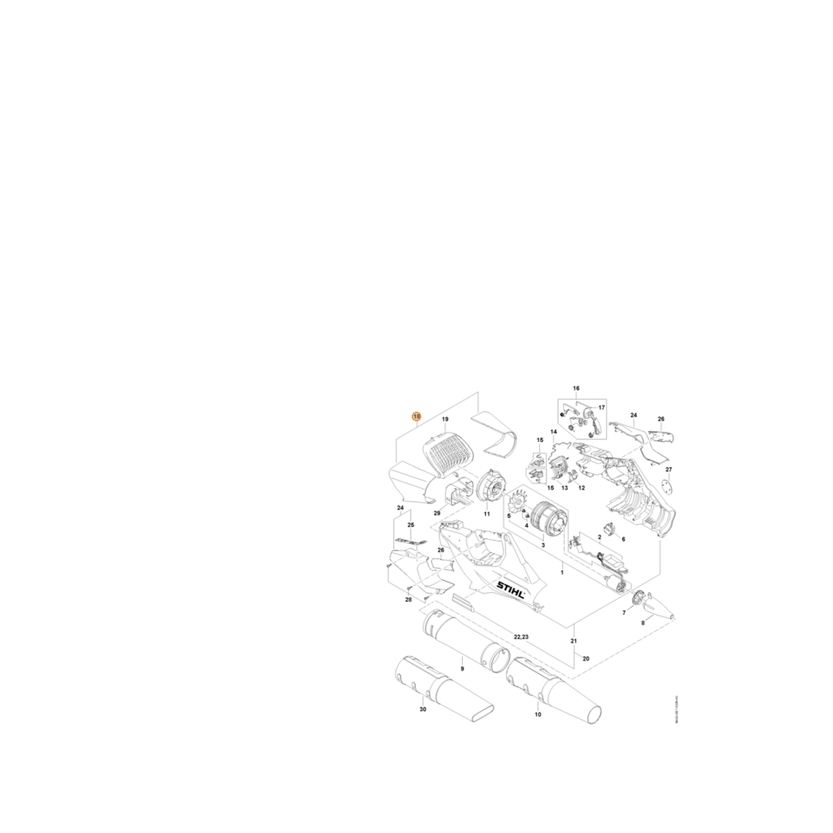 STIHL part BA02-007-1000 — IPL diagram snippet (6x zoom, amber highlight)