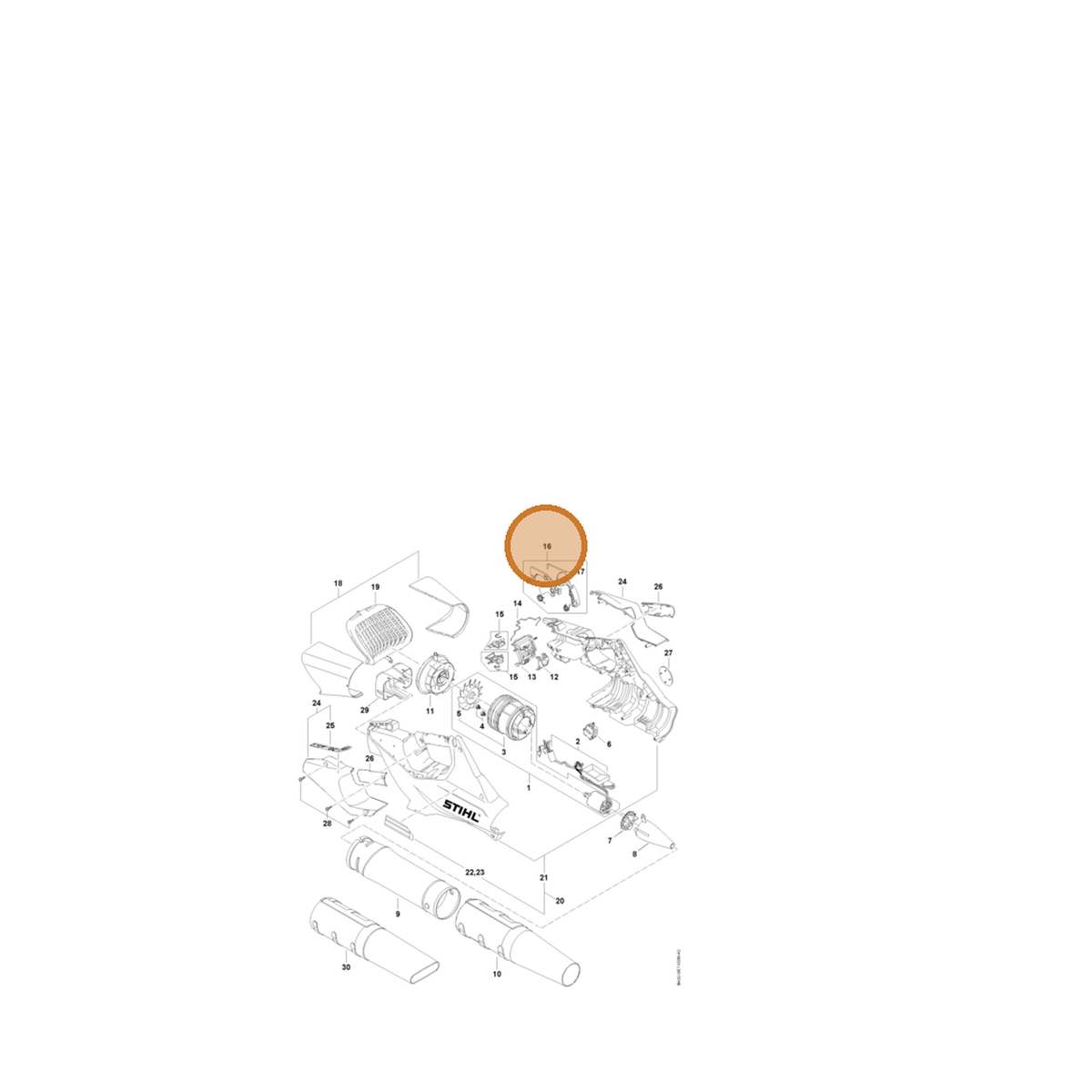 STIHL part BA02-007-3800 — IPL diagram snippet (6x zoom, amber highlight)