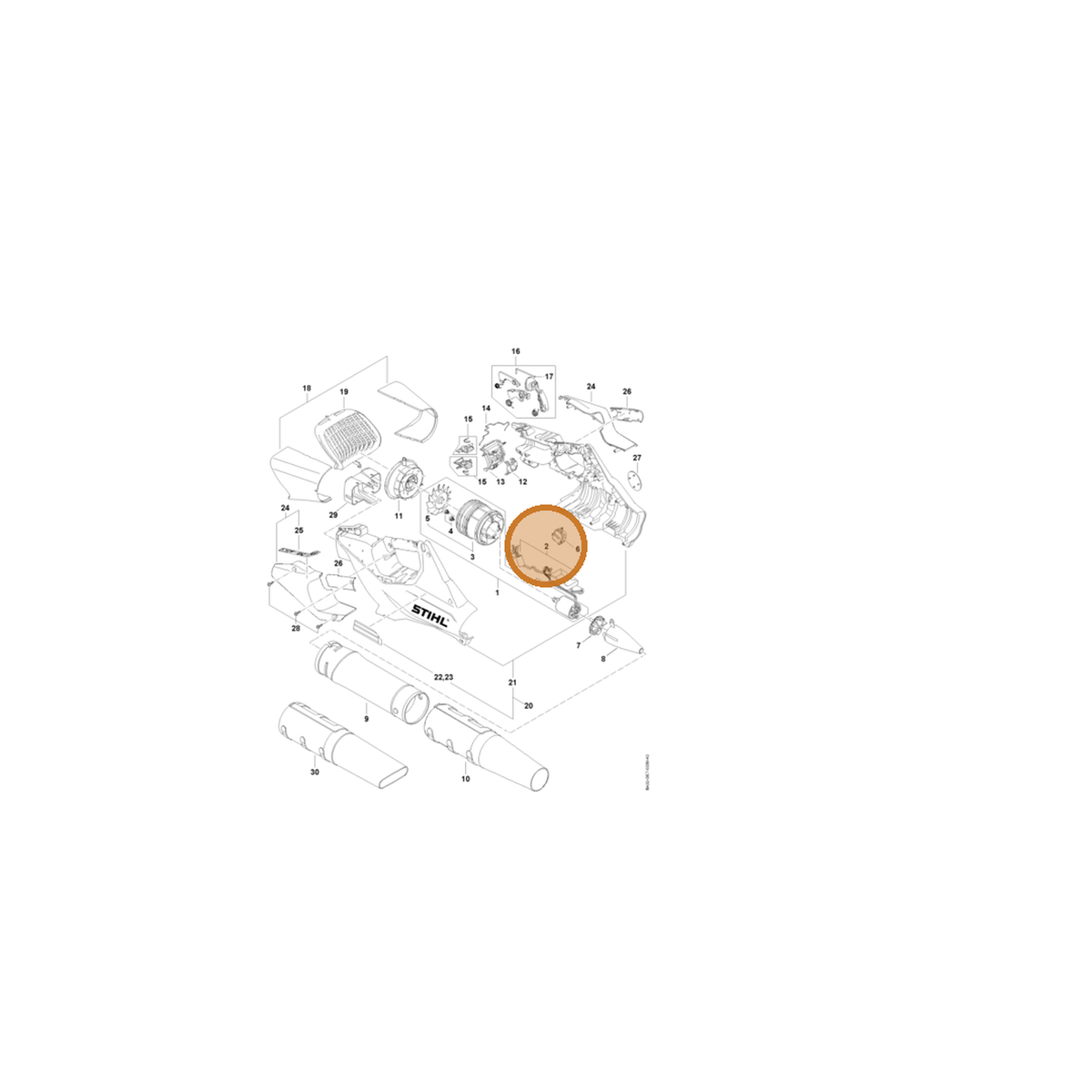 STIHL part BA02-430-1400 — IPL diagram snippet (6x zoom, amber highlight)