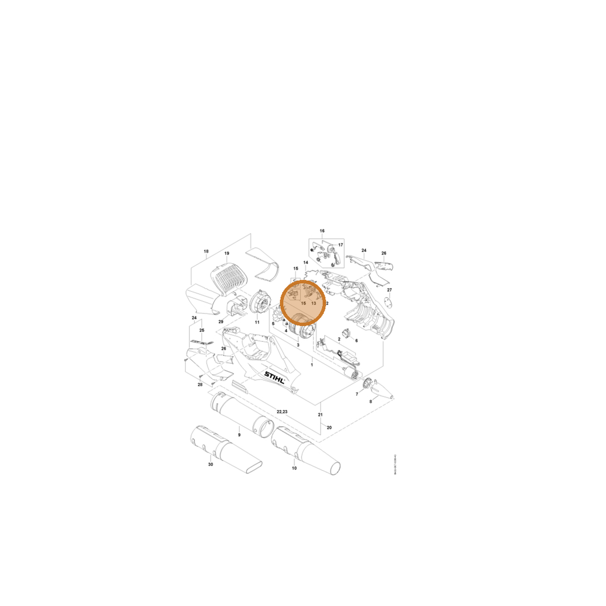 STIHL part BA02-430-9800 — IPL diagram snippet (6x zoom, amber highlight)