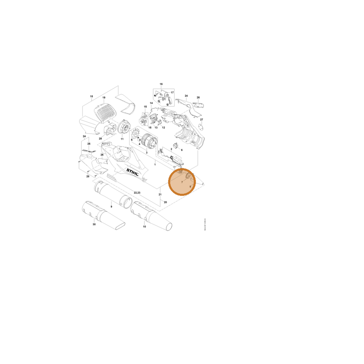 STIHL part BA02-602-0400 — IPL diagram snippet (6x zoom, amber highlight)