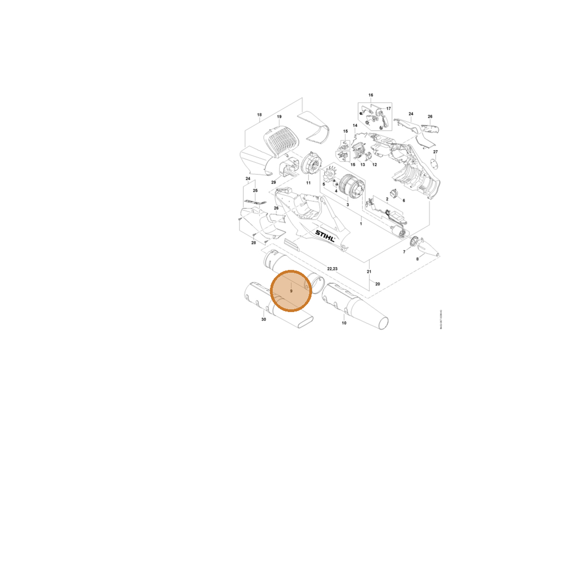 STIHL part BA02-701-5400 — IPL diagram snippet (6x zoom, amber highlight)