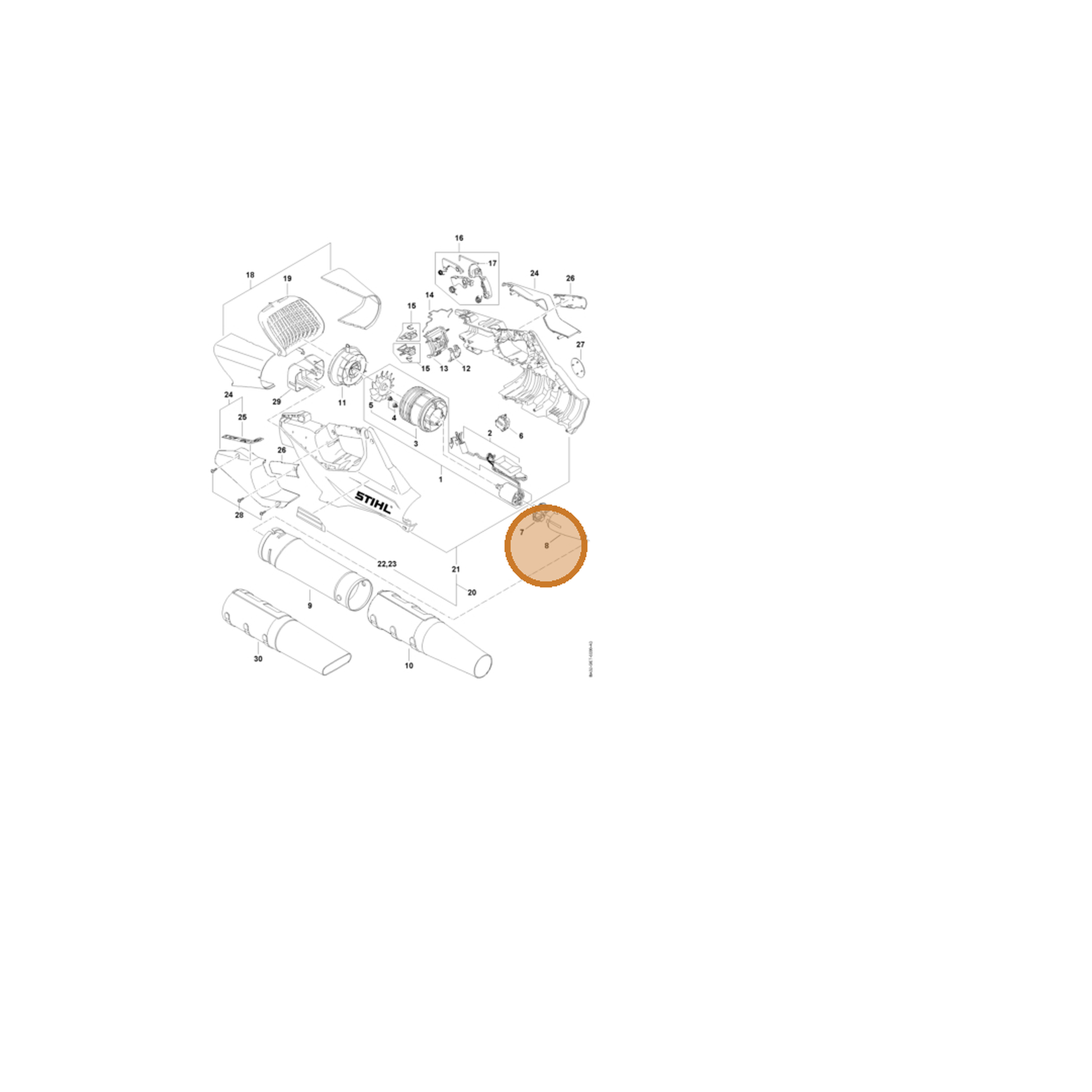 STIHL part BA02-761-0300 — IPL diagram snippet (6x zoom, amber highlight)