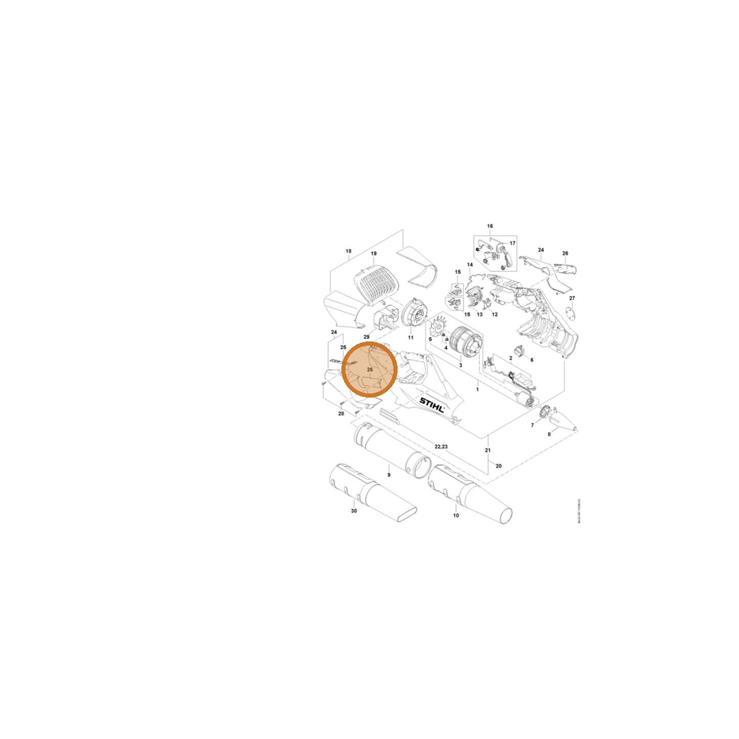 STIHL part BA02-790-0600 — IPL diagram snippet (6x zoom, amber highlight)