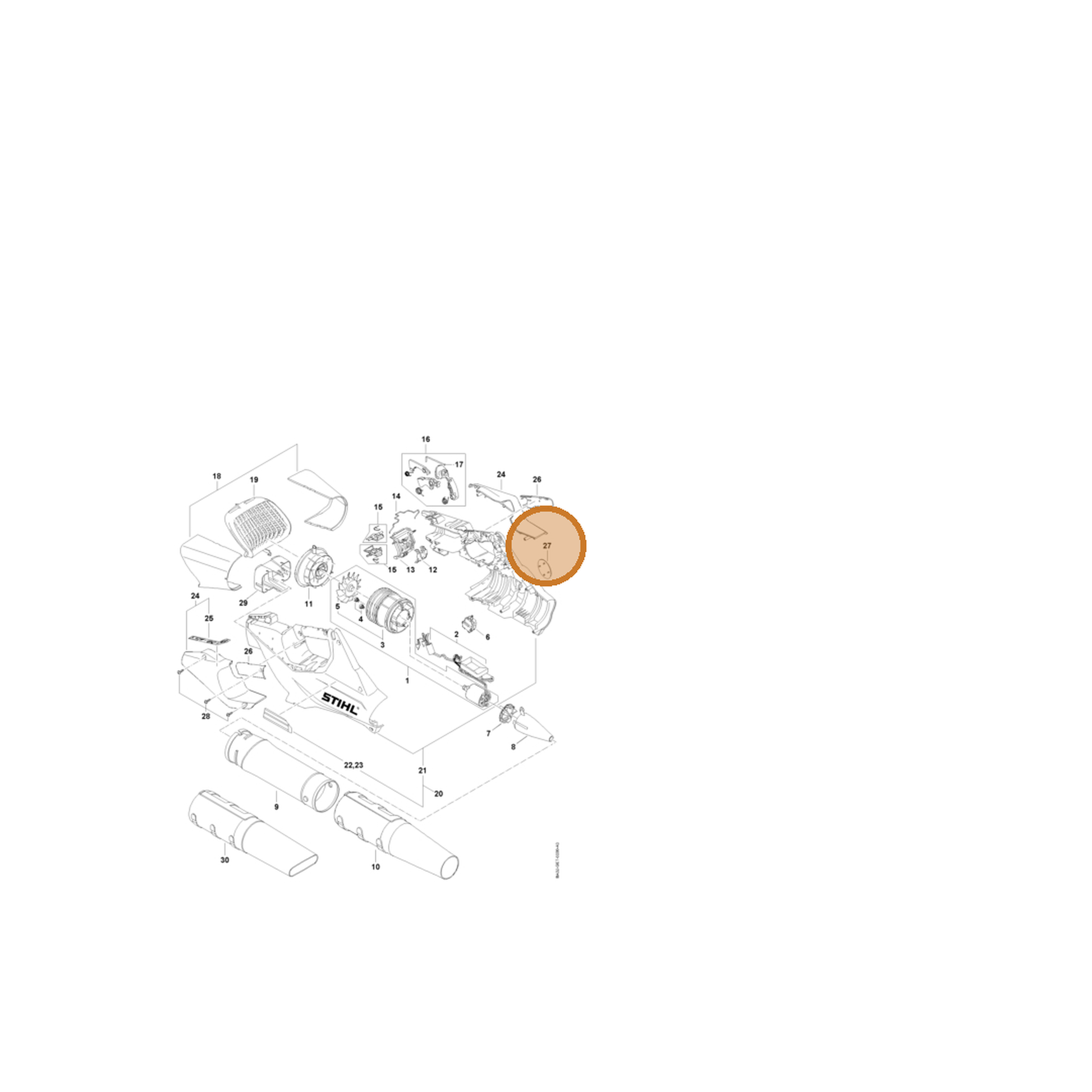 STIHL part BA02-967-1500 — IPL diagram snippet (6x zoom, amber highlight)