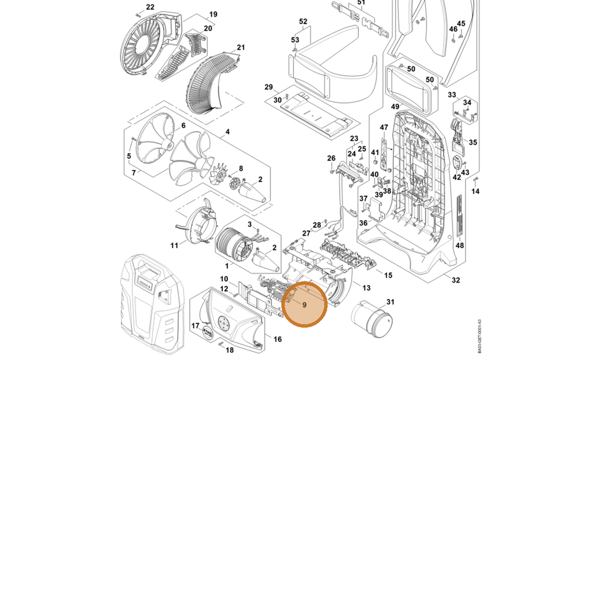 STIHL part BA03-430-1401 — IPL diagram snippet (6x zoom, amber highlight)