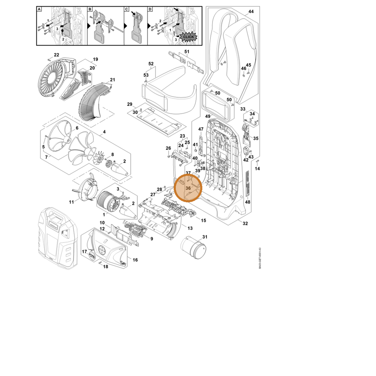 STIHL part BA03-491-2500 — IPL diagram snippet (6x zoom, amber highlight)
