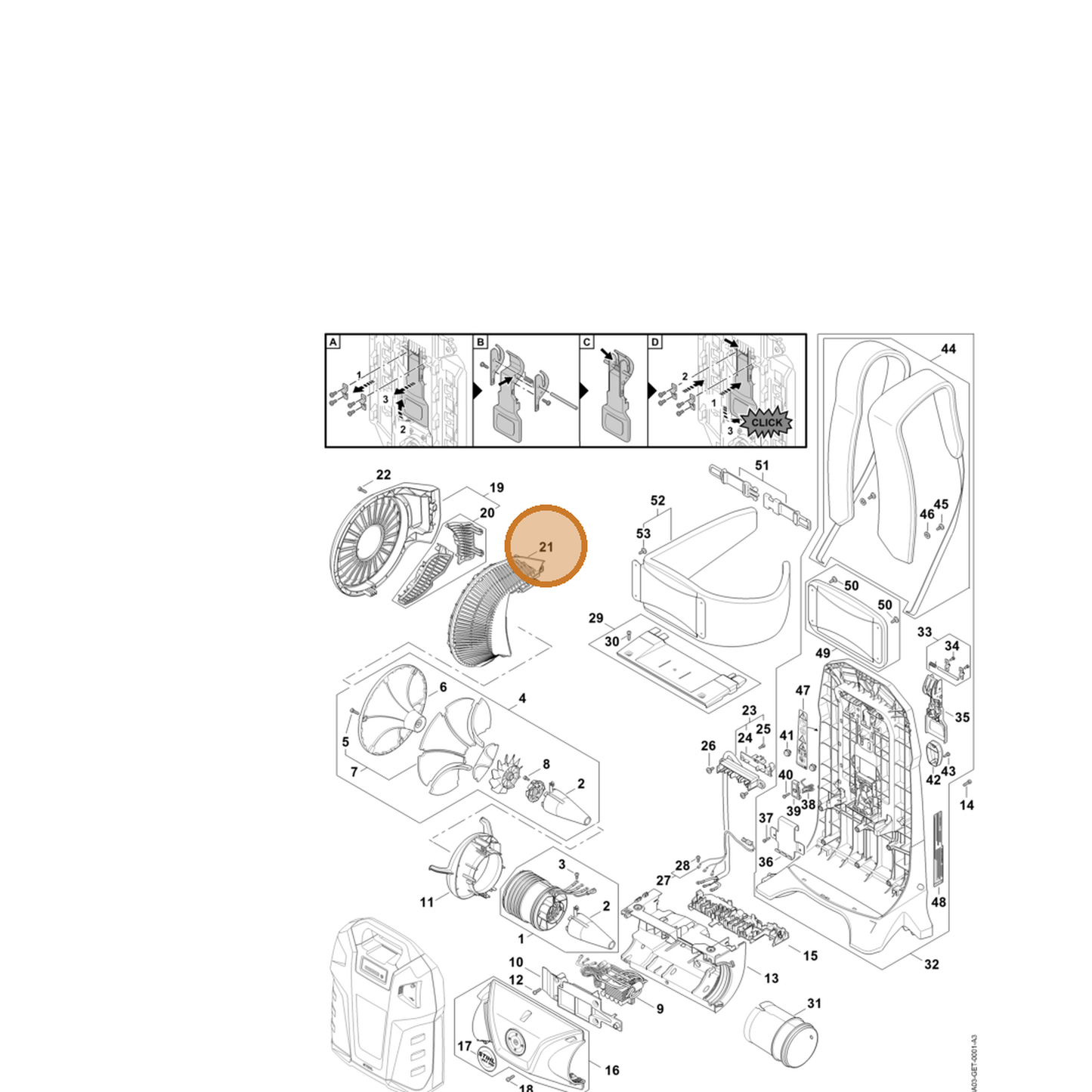 STIHL part BA03-706-8000 — IPL diagram snippet (6x zoom, amber highlight)