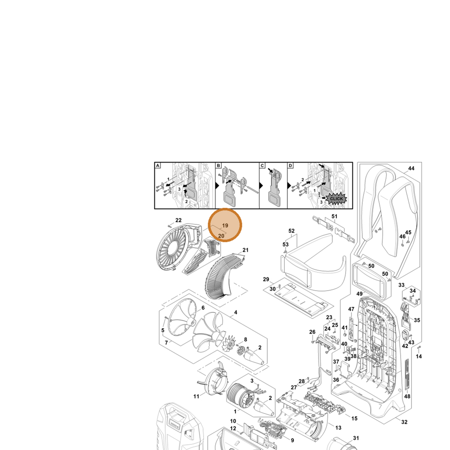 STIHL part BA03-720-7600 — IPL diagram snippet (6x zoom, amber highlight)