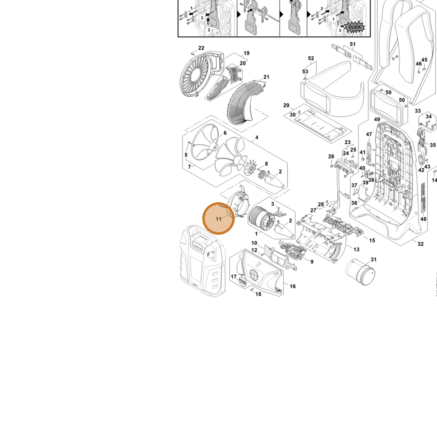 STIHL part BA03-792-2500 — IPL diagram snippet (6x zoom, amber highlight)