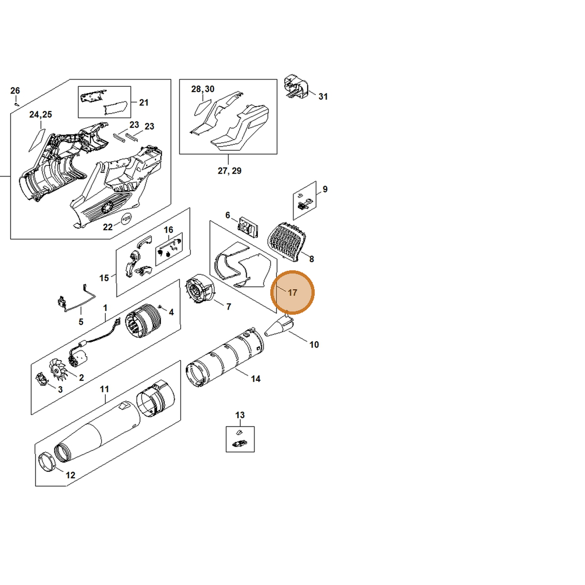 STIHL part BA04-007-1000 — IPL diagram snippet (6x zoom, amber highlight)
