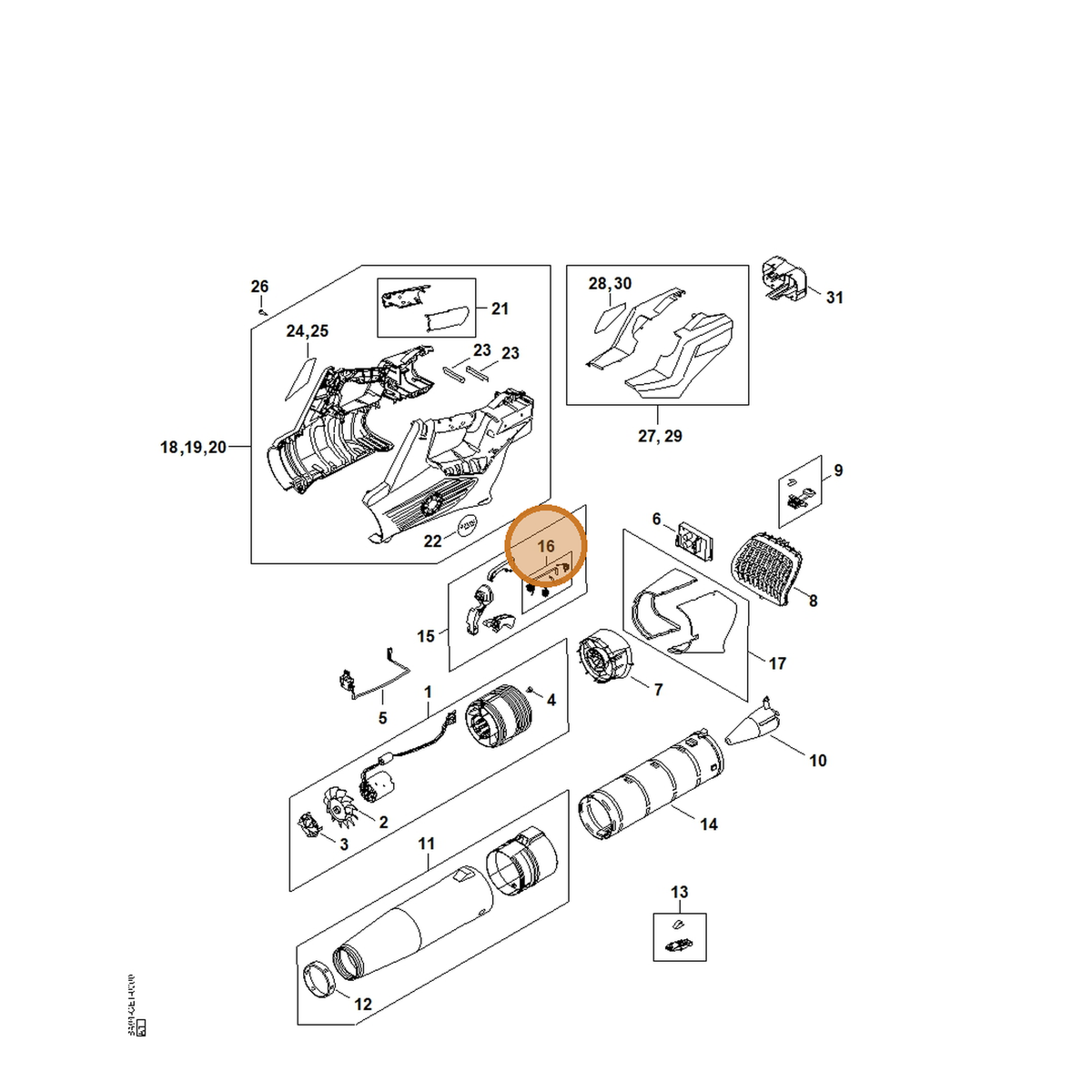 STIHL part BA04-007-1300 — IPL diagram snippet (6x zoom, amber highlight)