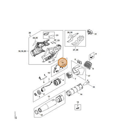 STIHL part BA04-007-1300 — IPL diagram snippet (6x zoom, amber highlight)