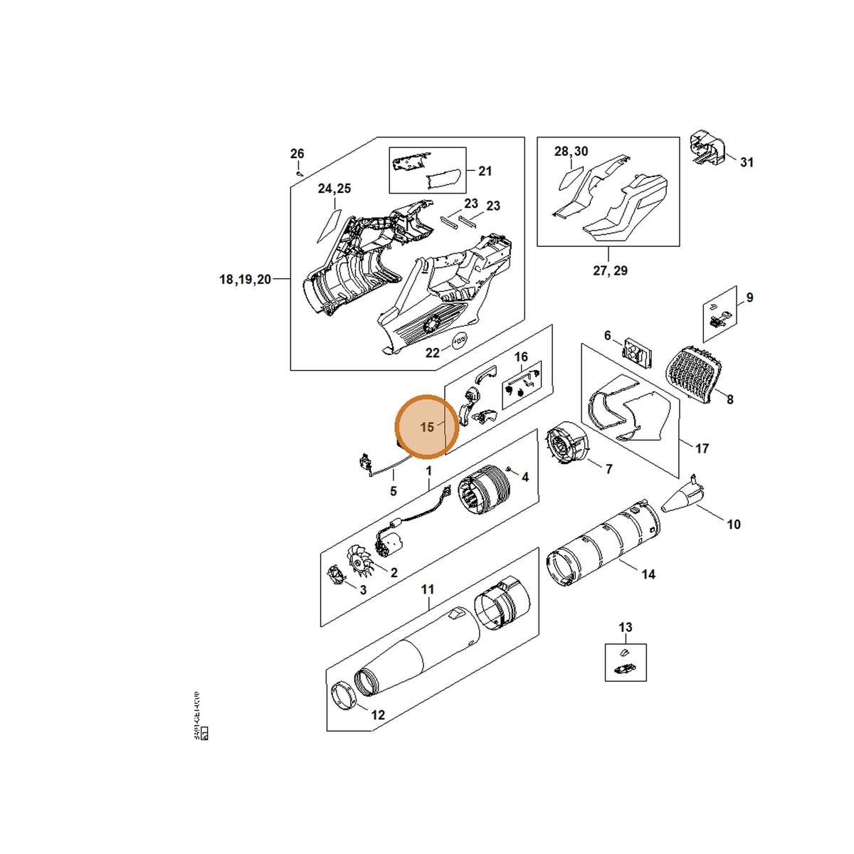 STIHL part BA04-007-3800 — IPL diagram snippet (6x zoom, amber highlight)