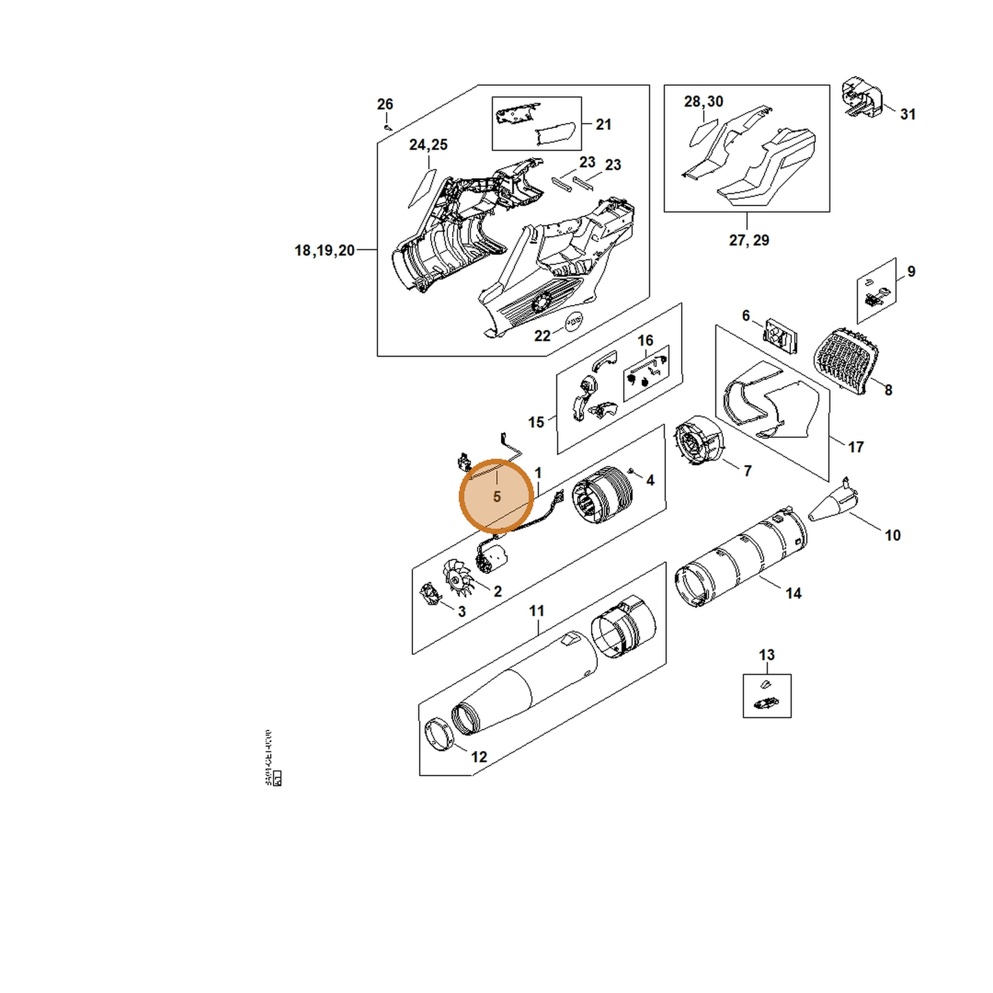 STIHL part BA04-430-0500 — IPL diagram snippet (6x zoom, amber highlight)