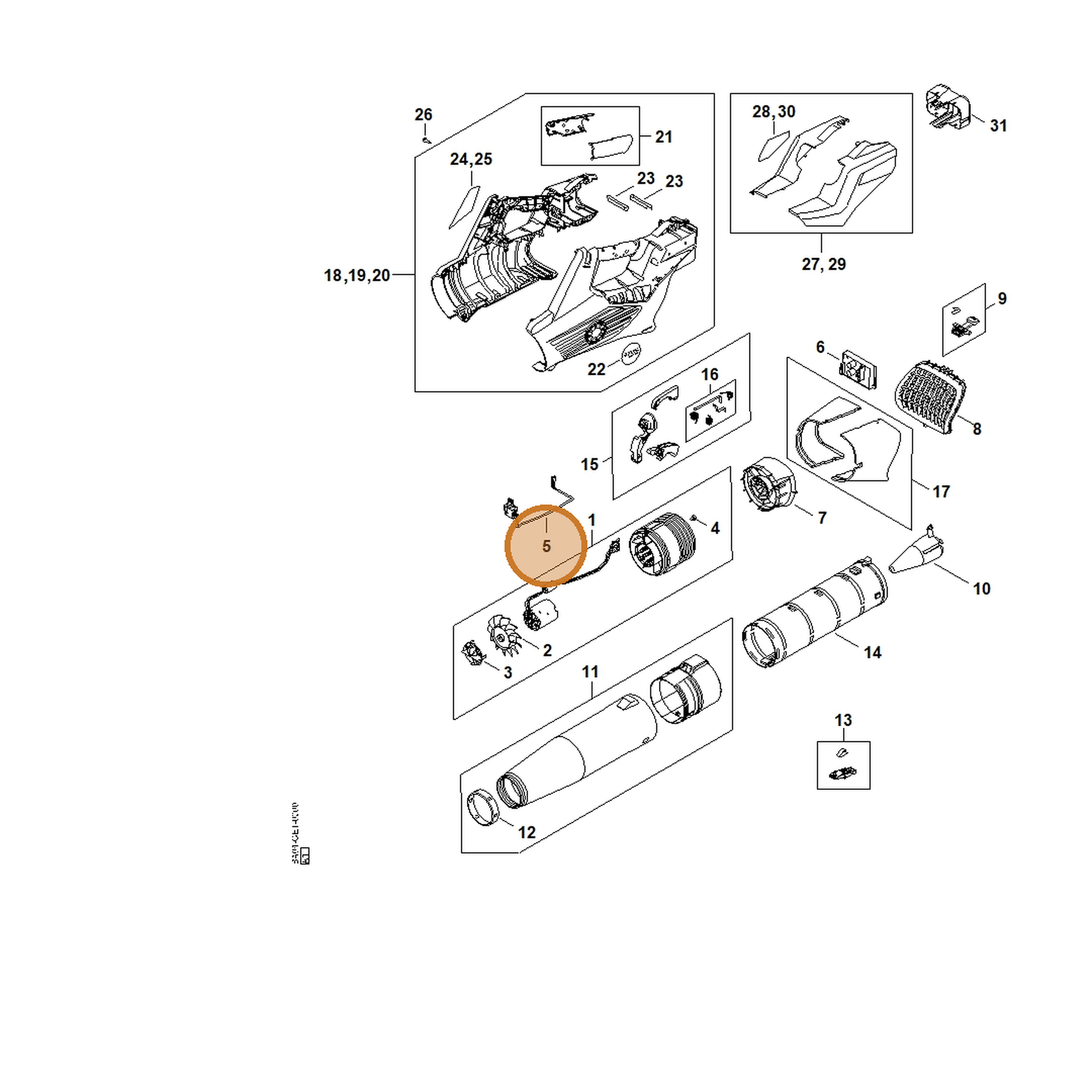 STIHL part BA04-430-0500 — IPL diagram snippet (6x zoom, amber highlight)