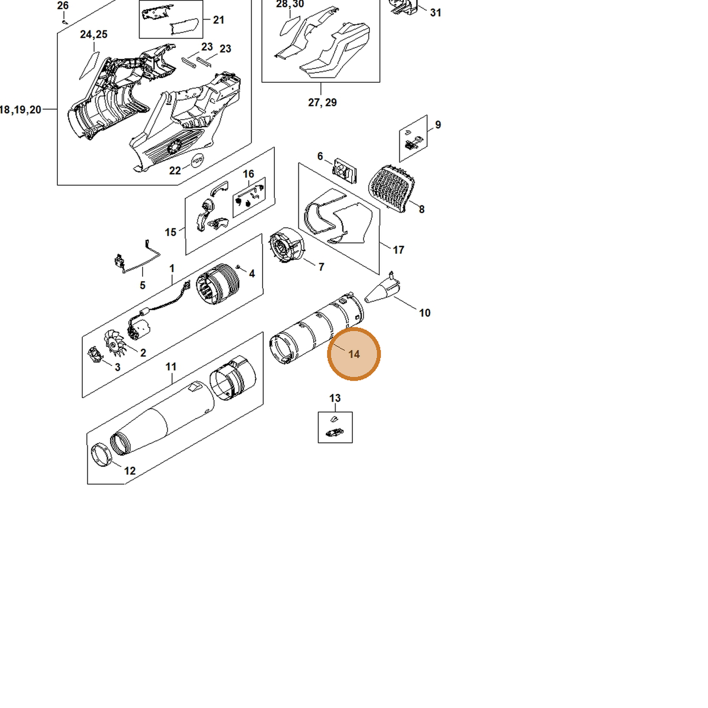 STIHL part BA04-701-5400 — IPL diagram snippet (6x zoom, amber highlight)